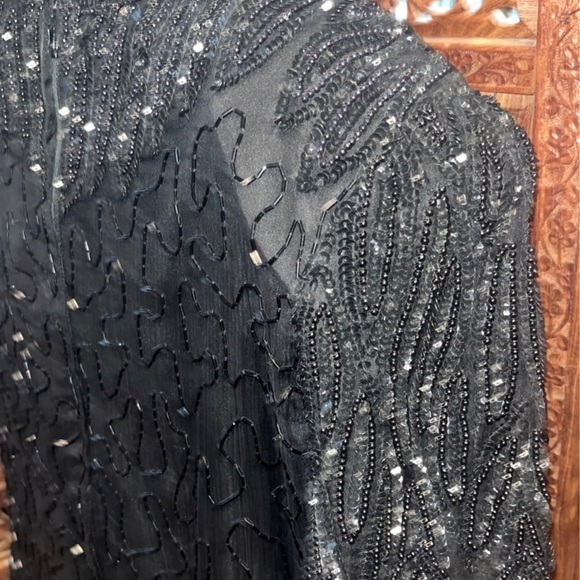 Vintage 90's Black Silk Beaded Sequined Cocktail Party Dress size 10 M L - Picture 6 of 7